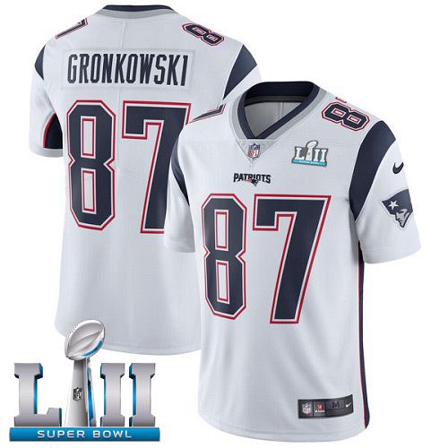 Youth New England Patriots #87 Gronkowski White Limited 2018 Super Bowl NFL Jerseys